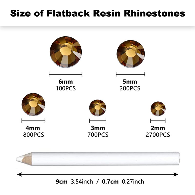 Briskbloom 4500PCS Resin Flatback Rhinestone, 2mm 3mm 4mm 5mm 6mm Yellowish Brown Flatback Rhinestones for Tumblers, Nails Art, Mugs, Bottles, Craft Decoration, Loose Bling Glitter Gem Stone - Image 2